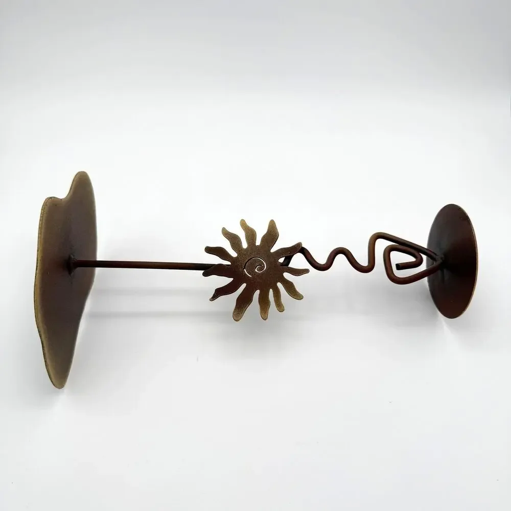 Vtg Mexico Wrought Iron Whimsy Sun Candle Holder Rustic Folk Art Celestial 10